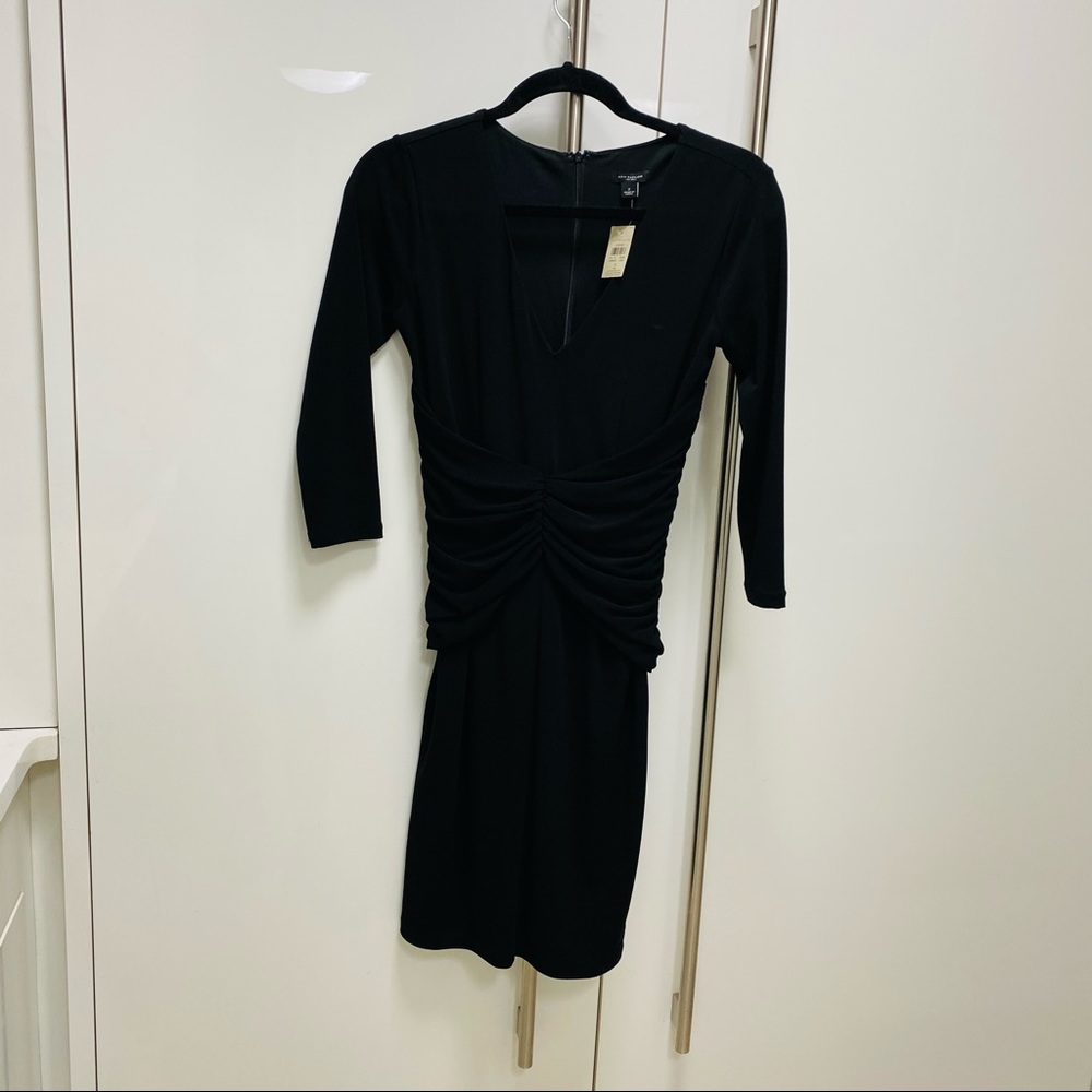 NWT Ann Taylor Black Dress 3/4 Sleeve Ruched Size 2.
